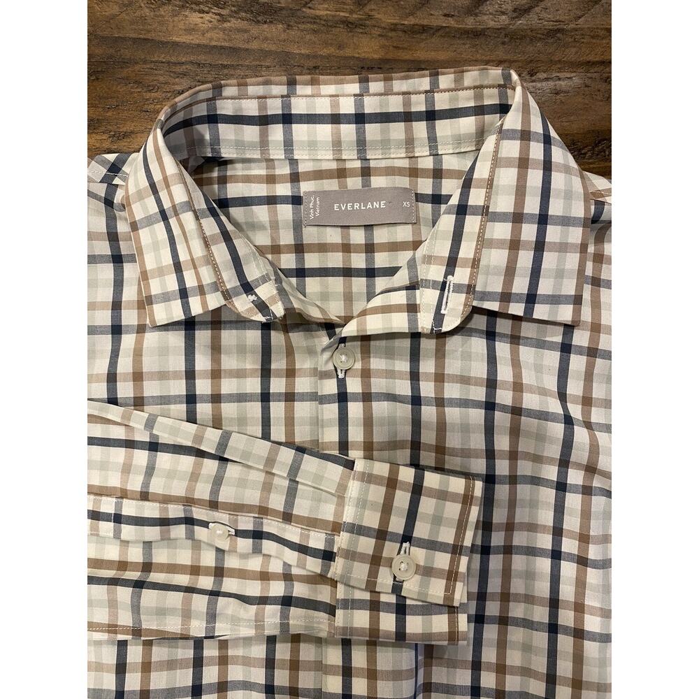 Everlane Men's Long Sleeve Button Down Shirt in Neutral Tone Plaid Size XS